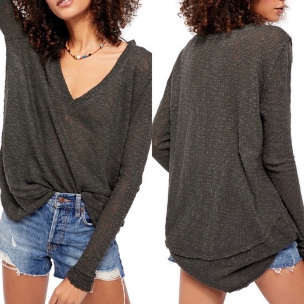 FREE PEOPLE Ocean Air Top Sweater in Washed Black Size XS